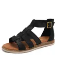 Women's black flat gladiator sandals with cross straps and cork sole in a 45-degree view - EU 36 / Black