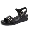 Sandalias de cuña negras para mujer, estilo bohemio con hebillas doradas en fondo blanco - EU 36 / Negro