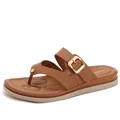 Women's platform flip flops in brown faux leather with gold buckle and massage footbed - EU 36 / Brown