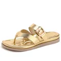Women's gold platform flip flops with metallic straps and adjustable buckles for summer - EU 36 / Gold