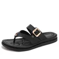 Chic black thong platform sandals for women with gold buckle and arch support sole - EU 36 / Black