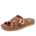 Minimalist brown cross-strap slide sandals with gold buckle and comfortable thick sole - EU 36 / Brown