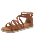 Brown braided gladiator sandals for women with strappy design and back zipper closure - EU 36 / Brown