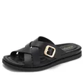 Minimalist black platform slippers for women with cross straps and gold buckles - EU 36 / Black