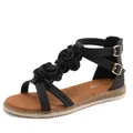 Sandalias romanas negras planas con flores bohemias y suelas de goma antideslizantes - EU 36 / Negro
