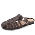Brown woven leather mule sandals with gold buckle and hollow breathable flat sole - EU 36 / Coffee