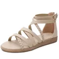 Bohemian beige strappy flat sandals for women featuring woven roman style crisscross bands - EU 36 / Apricot