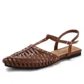 Brown vintage hollow-out Roman sandals with gold rivets and T-strap pointed toe - EU 36 / Brown
