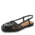 Γυαλιστερά μαύρα ίσια σανδάλια με λουράκι slingback και μινιμαλιστικό σχέδιο open toe - 36 / Μαύρο