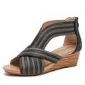 Sandalias de cuña para mujer con tiras cruzadas negras y cremallera trasera - EU 36 / Negro