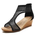 Sandali con zeppa da donna in mesh nero con eleganti dettagli in strass argentati - EU 36 / Nero