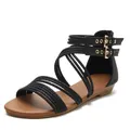 Black cross-strap wedge sandals with ankle buckles and rear zipper for women - EU 36 / Black