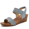 Women's light blue wedge sandals with textured straps and stylish wood grain platform sole - 36 / Blue