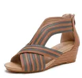 Sandalias de cuña para mujer con tiras bohemias marrones y tacón efecto madera - EU 36 / Marrón