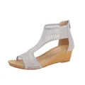 Sandali con zeppa argento da donna con mesh, strass e cerniera posteriore - EU 38 / Argento