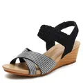 Sandalias de cuña para mujer con correas trenzadas negras y diseño de rayas - EU 36 / Negro