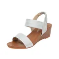 Silver wedge sandals for women with elastic straps and wood-textured soles for summer comfort - Silver
