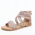 Sandalias romanas planas de estilo bohemio con tiras trenzadas de colores y cremallera trasera - EU 36 / Marrón
