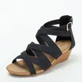 Sandalias negras de tiras con cuña de grano de madera y cierre de hebilla dorada - EU 36 / Negro