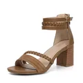 Sandalias de tacón ancho para mujer en color tostado con tira trenzada y hebilla - EU 36 / Marrón