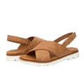 Brown cross-strap flat sandals with white anti-slip rubber soles and adjustable buckles - 38 / Red Brown