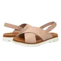Women's pink flat platform sandals with criss-cross straps and white serrated soles - 38 / Flesh Pink