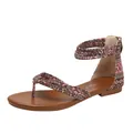 Women's bohemian flat sandals with braided straps and ethnic print heel detail - EU 38 / Brown
