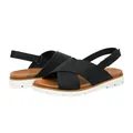 Women's flat sandals with black cross straps, brown footbed, and thick white soles - 36 / Black