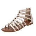Women's beige gladiator flat sandals with gold metal accents and back zipper closure - EU 36 / Off White