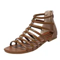 Brown Bohemian gladiator flat sandals for women featuring golden buckle details and back zipper - EU 36 / Brown