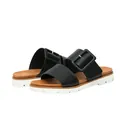 Stylish thick-soled women's slides with black double straps and decorative square buckle - EU 36 / Black