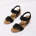 Sandali con zeppa neri con cinturini in strass e tacco medio con texture effetto legno - EU 36 / Nero