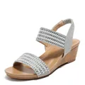 Eleganti sandali con zeppa da donna con strass argento e cinturini in perle - EU 36 / Argento