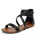 Elegant black multi-strap flat Roman sandals with a back zipper and soft sole for women - EU 36 / Black
