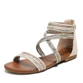 Women's flat Roman sandals featuring snakeskin texture straps and back zipper closure - EU 36 / Off White