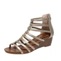 Women's gold wedge sandals with multi-strap gladiator design and back zipper - EU 43 / Light gold