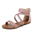 Pink gladiator flat sandals for women featuring snakeskin texture and rear zip closure - EU 36 / Pink
