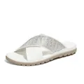 Elegantes sandalias planas blanco perla para mujer con tiras cruzadas de strass y suelas gruesas - EU 36 / Blanco