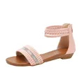 Sandalias de cuña rosas para mujer con pedrería y correas al tobillo sobre blanco - EU 36 / Rosa