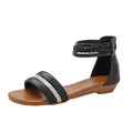 Sandalias de cuña para mujer con tiras de pedrería y correas de tobillo trenzadas - EU 36 / Negro
