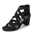 Elegant black suede block heel sandals with crisscross straps and rear zipper closure - EU 36 / Black