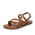 Caramel brown women's flat sandals with criss-cross straps and buckled ankle closure - EU 39 / Brown