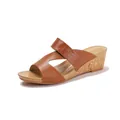 Women's wedge sandals with brown faux leather straps and cork texture platform sole - EU 36 / Brown