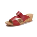 Red wedge sandals for women with crocodile pattern straps and cork textured platform soles - EU 36 / Red