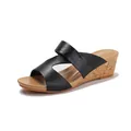 Women's black wedge sandals featuring crocodile texture straps and cork platform soles - EU 36 / Black