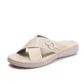 Sandali con zeppa da donna con cinturini traforati al laser e fibbia tonda beige - EU 37 / Albicocca