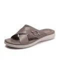 Sandali con zeppa da donna con cinturini incrociati e fibbia in colore talpa - EU 36 / Grigio