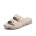 Women's cream double-strap wedge slide sandals with decorative buckles on white background - EU 36 / Apricot