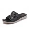 Men's double strap wedge slide sandals in black and gray with adjustable buckles - EU 36 / Black
