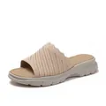 Ultralight beige knitted wedge flip flops with sparkling rhinestones and non-slip soles - EU 36 / Off White